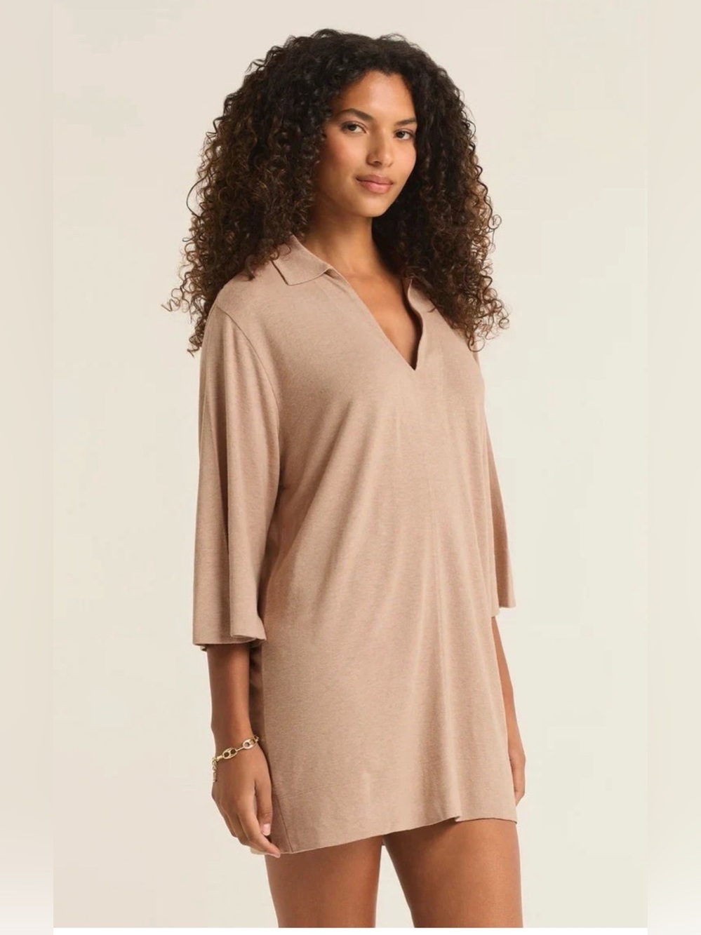 NWT Z SUPPLY Mallory Slub Linen Blend Polo Cover Up Dress Iced Coffee Small